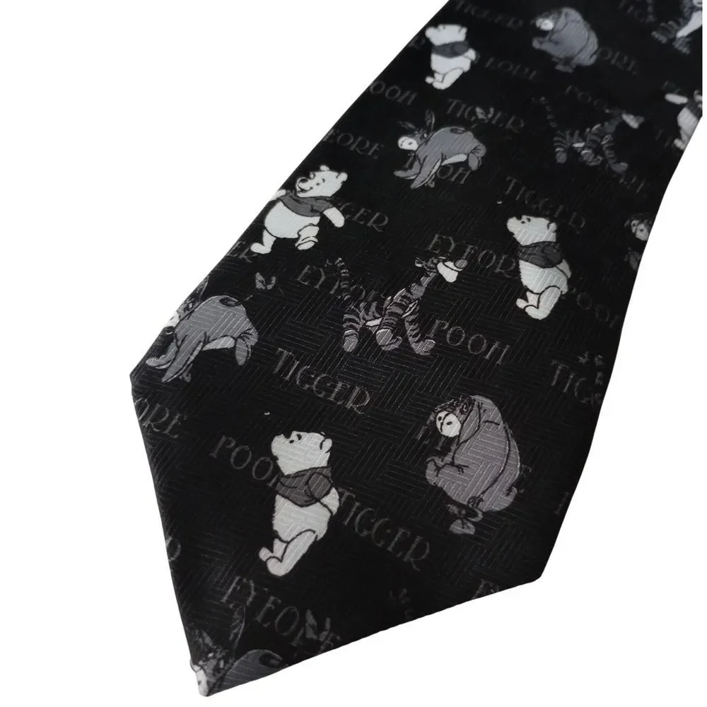 Disney Winnie the Pooh Mens Necktie Black Gray Eeyore Tigger Character Tie Pooh